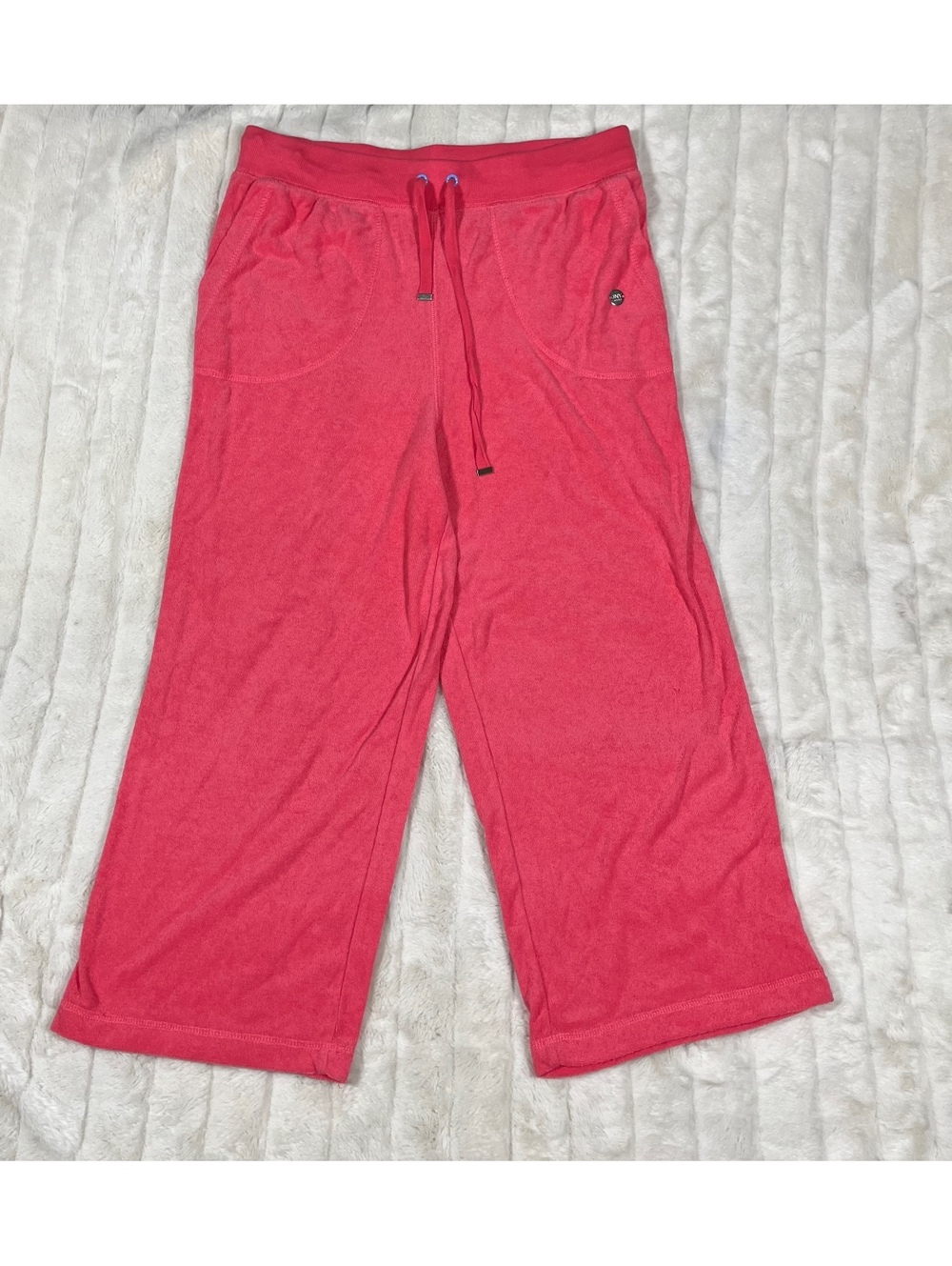 Jones New York M Pink Red Cotton Blend Capri Straight Leg Terry Cloth Pant